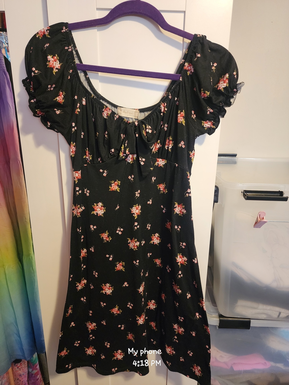 Altar'd State Black Mini Dress with Pink & Cream Floral Print